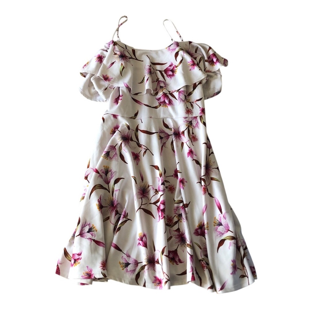Fashion to Figure Cream Dress with Pink Floral Ruffles